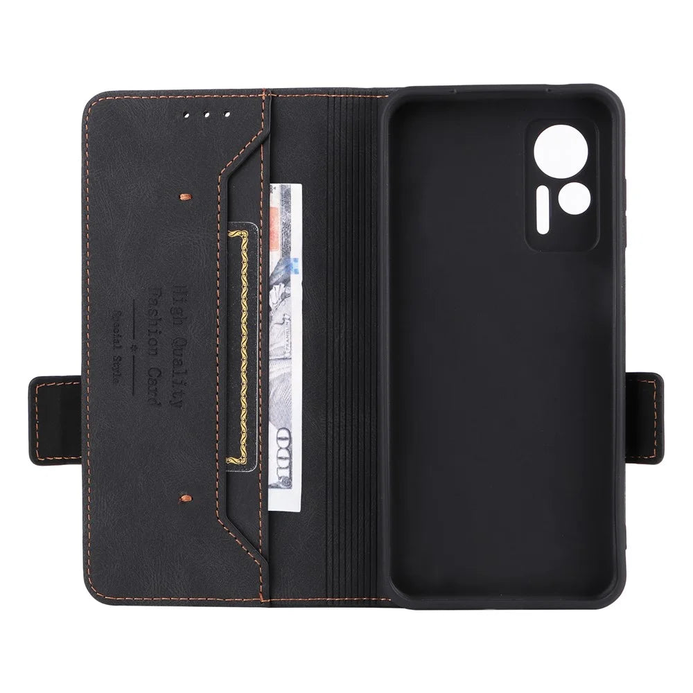 Anti-drop Phone Cover for Ulefone Note 14, Hardware Decor Dual Magnetic Clasp Wallet Foldable Stand PU Leather Protective Phone Case - Black - 5