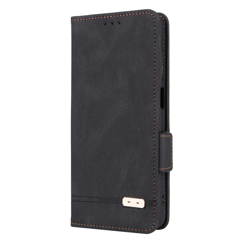 Anti-drop Phone Cover for Ulefone Note 14, Hardware Decor Dual Magnetic Clasp Wallet Foldable Stand PU Leather Protective Phone Case - Black - 6
