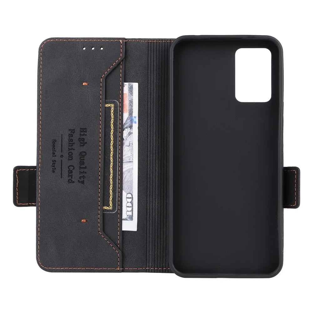 For ZTE Libero 5G III Hardware Decor Dual Magnetic Clasp Anti-fall Phone Cover Wallet Stand Anti-scratch PU Leather Phone Case - Black - 5