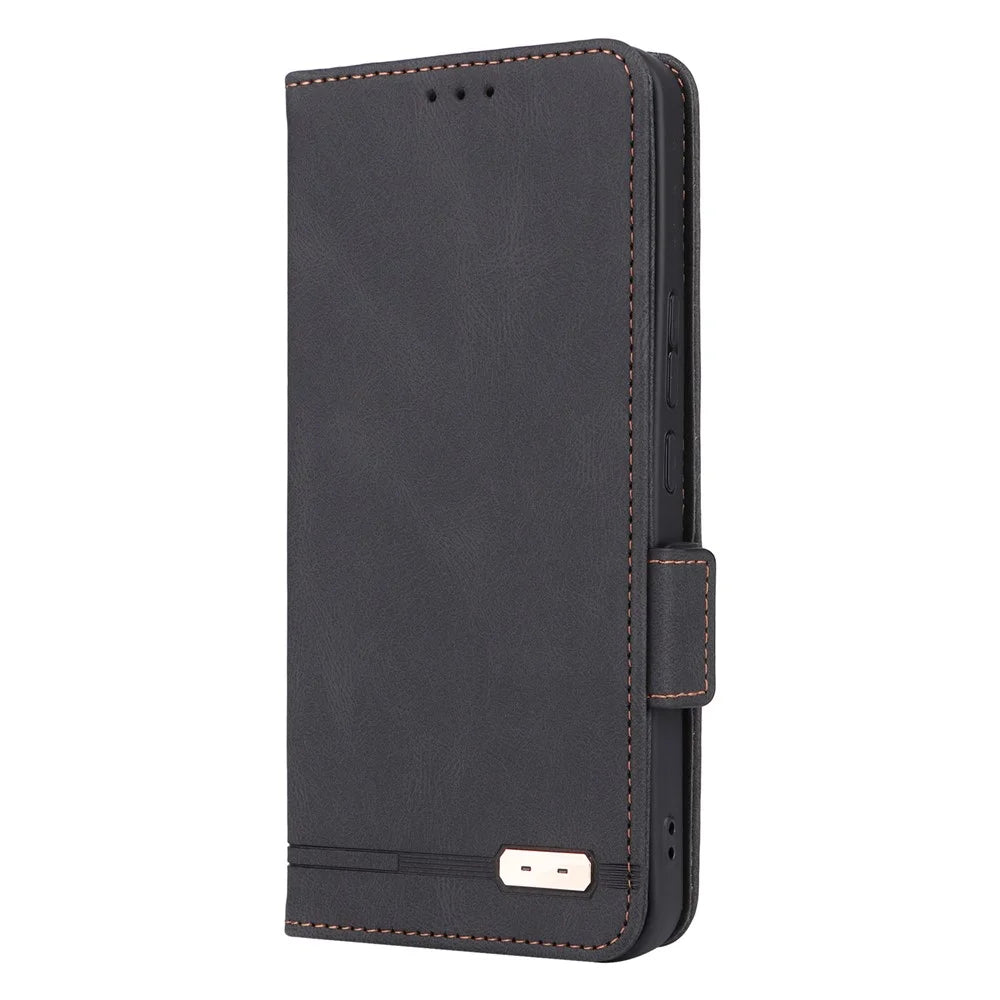 For ZTE Libero 5G III Hardware Decor Dual Magnetic Clasp Anti-fall Phone Cover Wallet Stand Anti-scratch PU Leather Phone Case - Black - 6