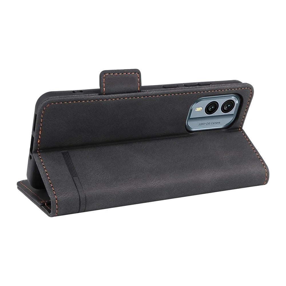 Full Protection Phone Cover for Nokia X30 5G, Hardware Decor Dual Magnetic Clasp Flip Leather Wallet Case with Stand - Black - 4