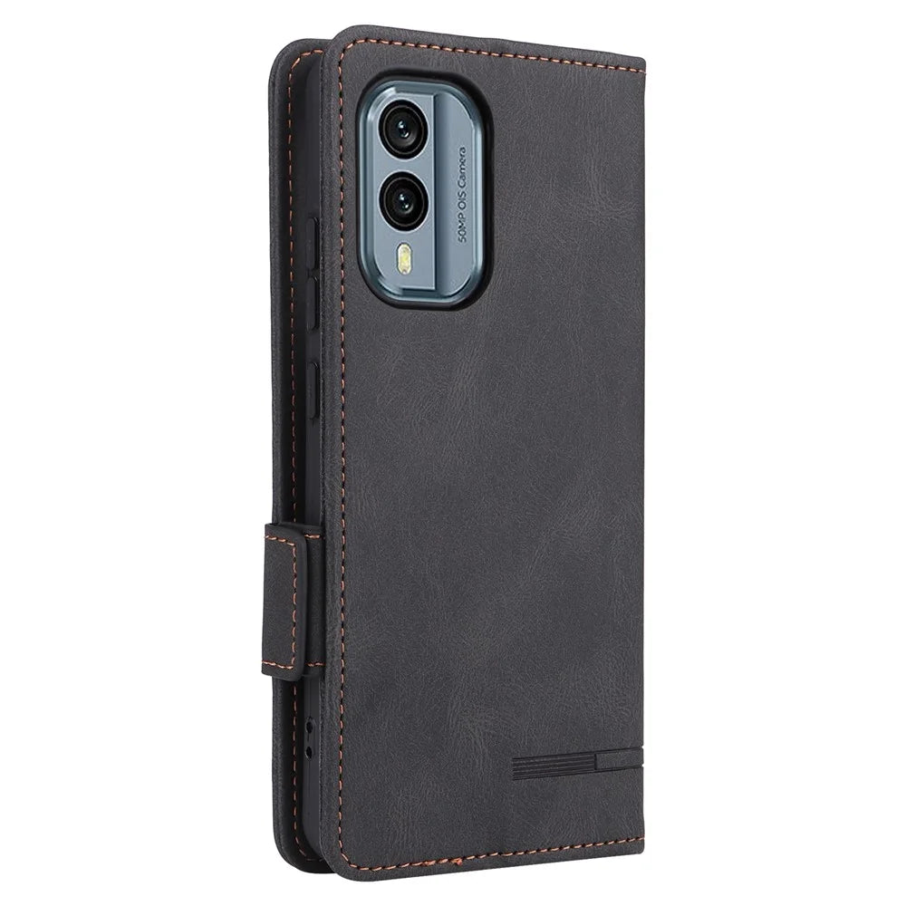 Full Protection Phone Cover for Nokia X30 5G, Hardware Decor Dual Magnetic Clasp Flip Leather Wallet Case with Stand - Black - 7