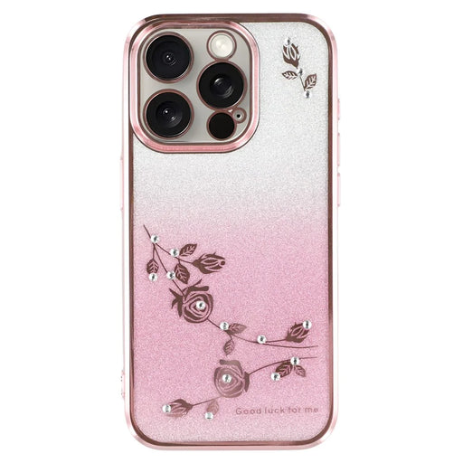 KADEM For iPhone 13 Pro Max 6.7 inch Flexible TPU Shockproof Cover Gradient Glitter Powder Rhinestone Decor Flower Design Phone Case - Rose Gold - 1