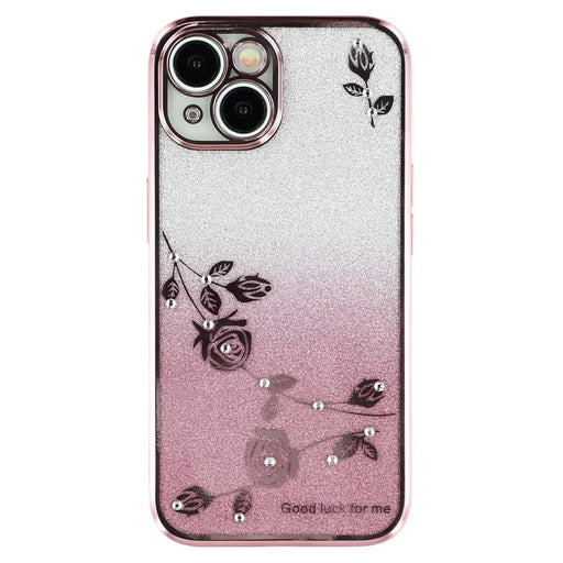 KADEM For iPhone 13 6.1 inch Rhinestone Decor Flower Pattern Anti-drop Back Case Gradient Glitter Powder TPU Protective Cover - Rose Gold - 1