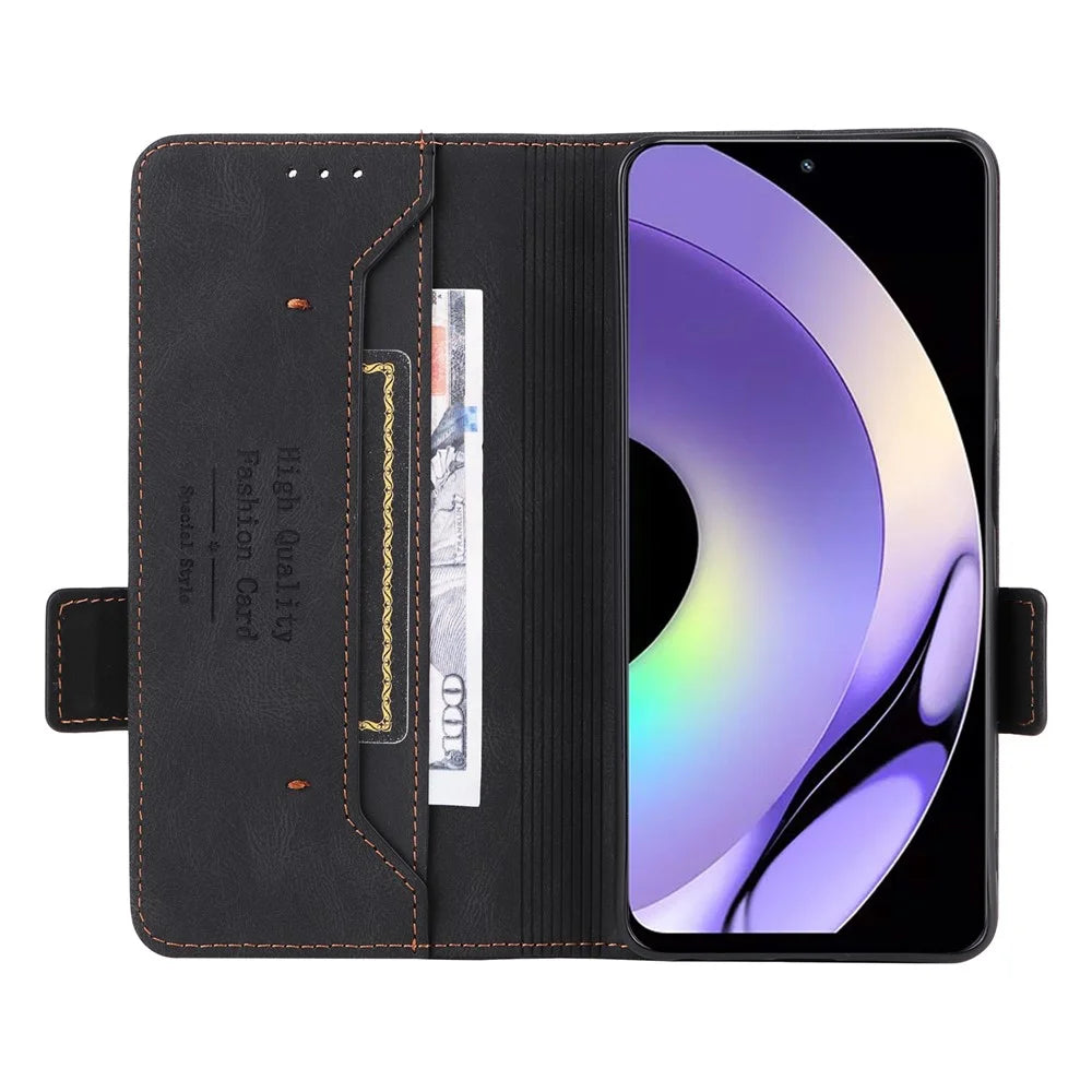 For Realme 10 Pro 5G Hardware Decor Dual Magnetic Clasp Anti-scratch Phone Cover Wallet Stand Anti-drop PU Leather Phone Case - Black - 2