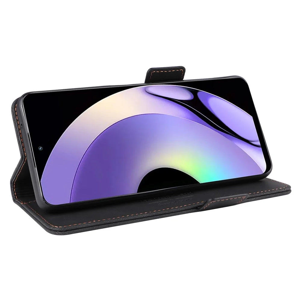 For Realme 10 Pro 5G Hardware Decor Dual Magnetic Clasp Anti-scratch Phone Cover Wallet Stand Anti-drop PU Leather Phone Case - Black - 3