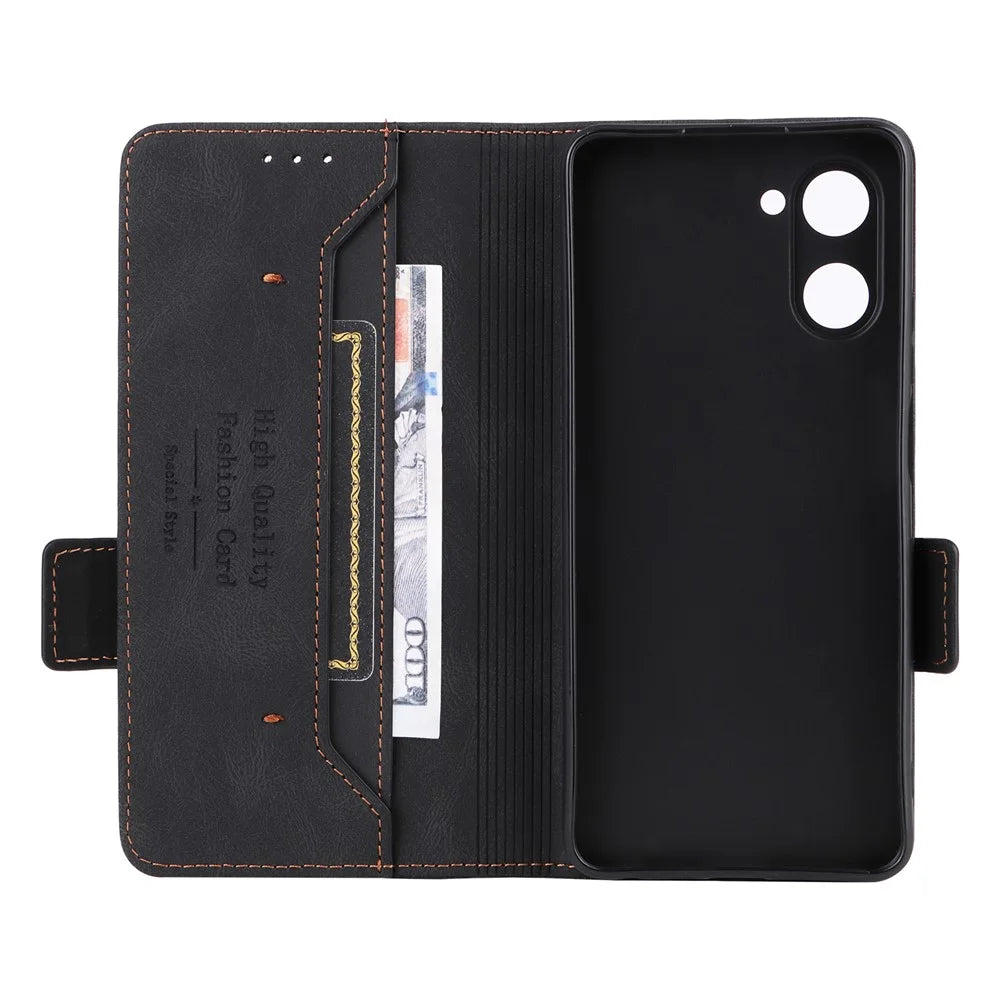 For Realme 10 Pro 5G Hardware Decor Dual Magnetic Clasp Anti-scratch Phone Cover Wallet Stand Anti-drop PU Leather Phone Case - Black - 5