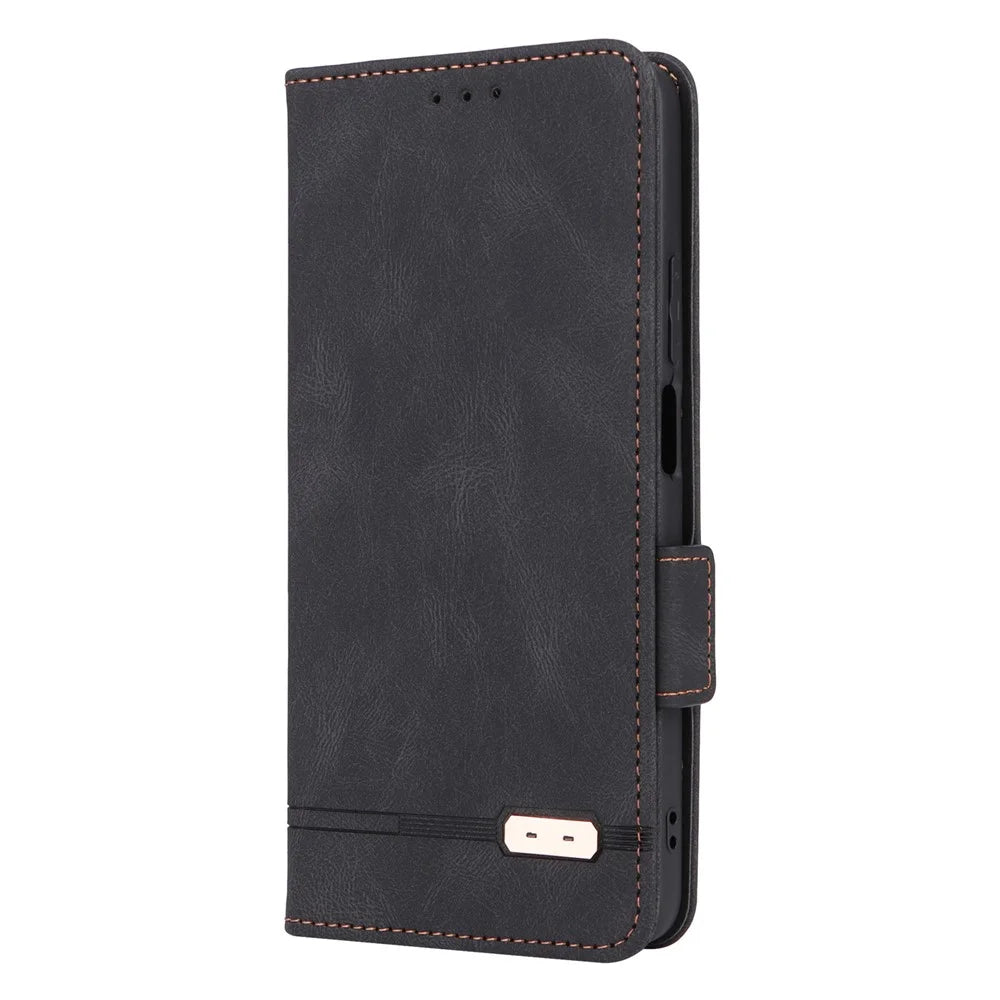 For Realme 10 Pro 5G Hardware Decor Dual Magnetic Clasp Anti-scratch Phone Cover Wallet Stand Anti-drop PU Leather Phone Case - Black - 6