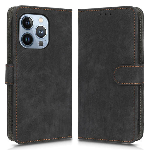 For iPhone 13 Pro Max 6.7 inch Magnetic PU Leather Phone Cover RFID Blocking Mobile Phone Case with Wallet Stand - Black - 1