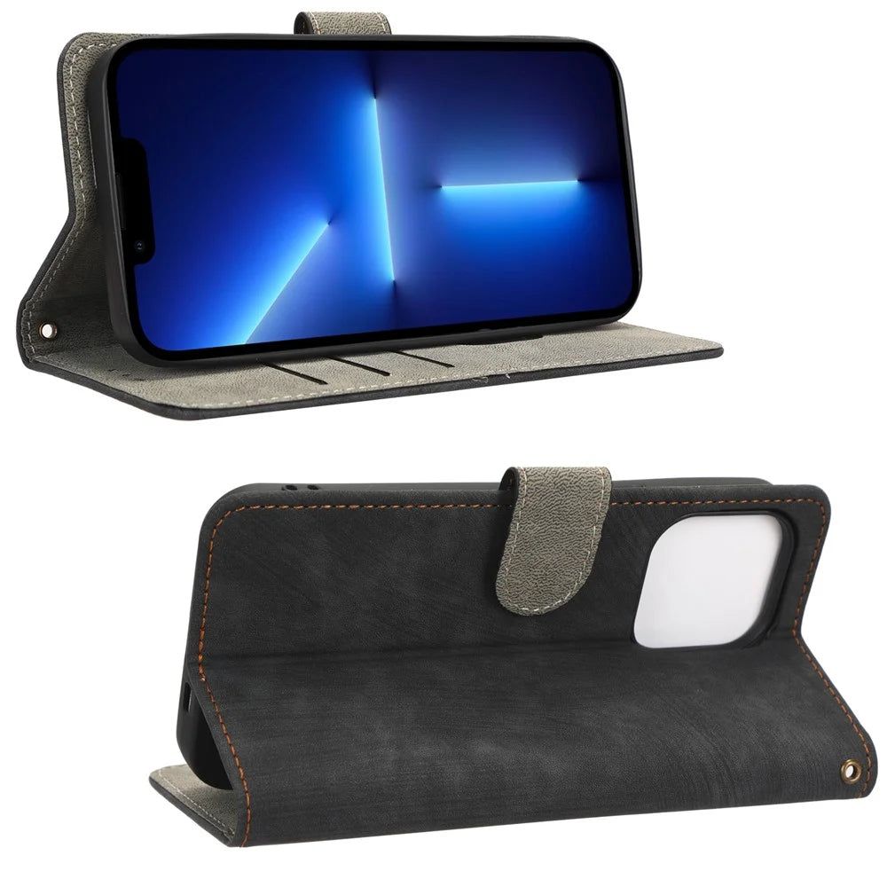 For iPhone 13 Pro Max 6.7 inch Magnetic PU Leather Phone Cover RFID Blocking Mobile Phone Case with Wallet Stand - Black - 3