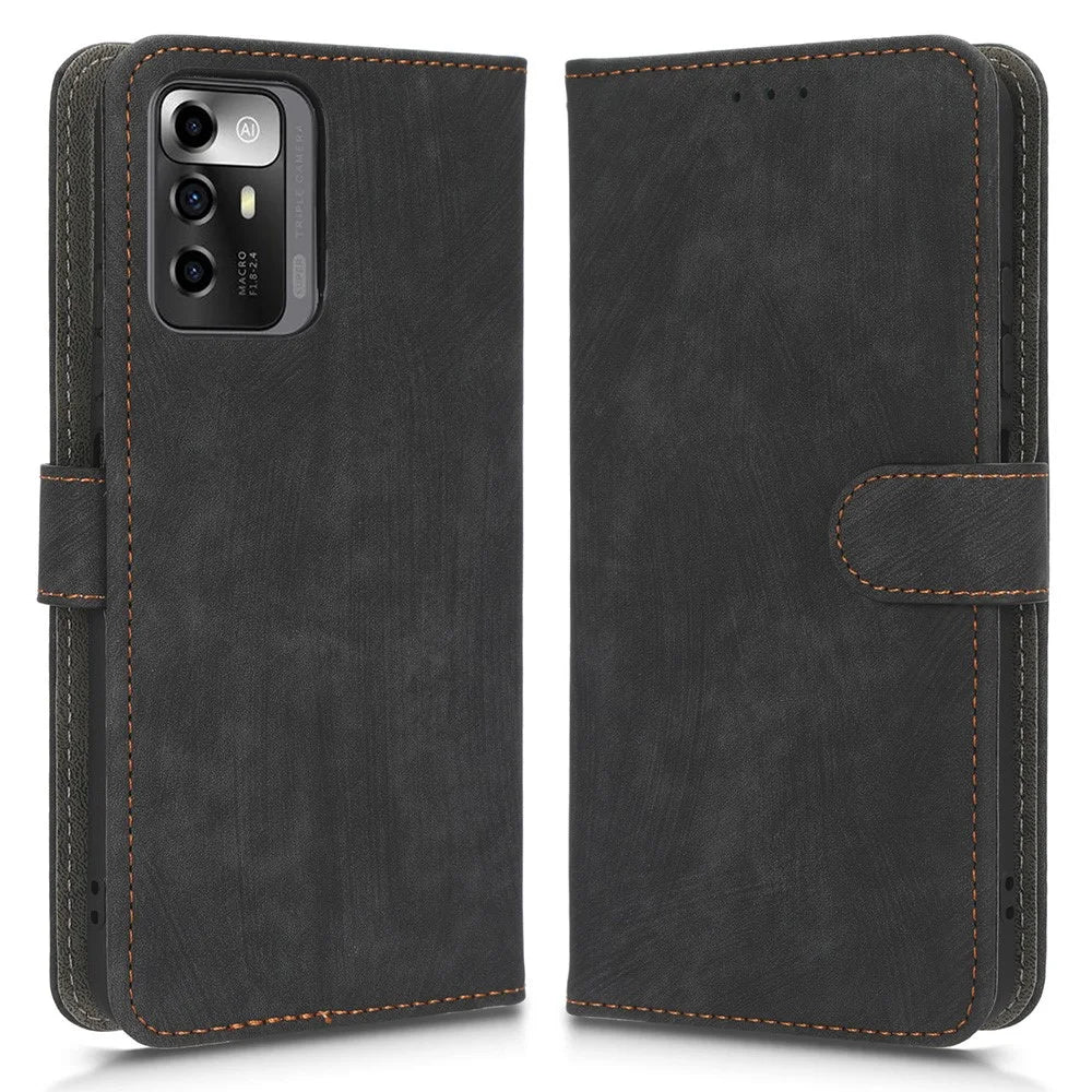 RFID Blocking Phone Case For ZTE Blade A72 5G, Magnetic Clasp Flip Leather Wallet Cover with Stand - Black - 1