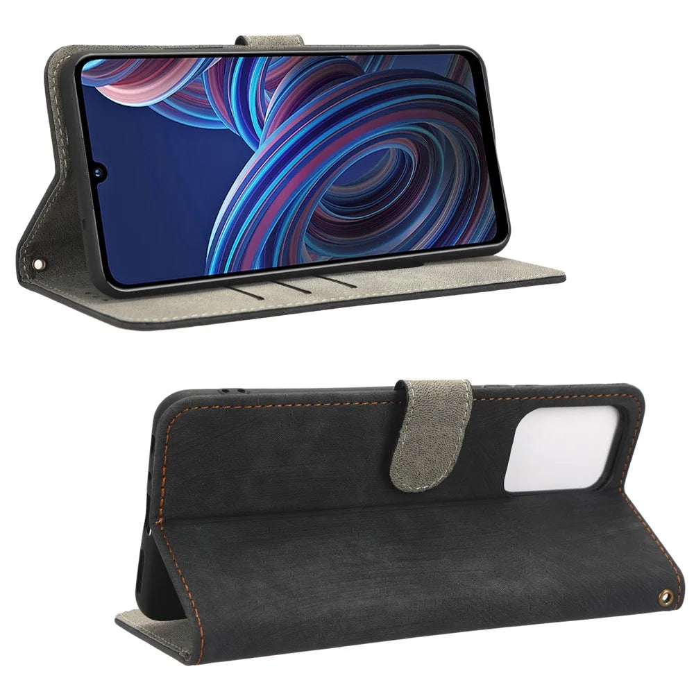 RFID Blocking Phone Case For ZTE Blade A72 5G, Magnetic Clasp Flip Leather Wallet Cover with Stand - Black - 3
