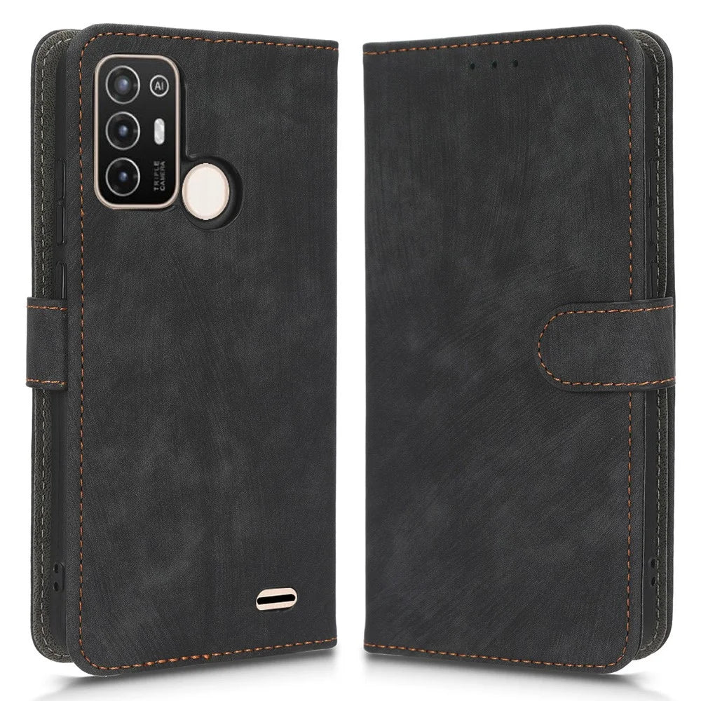 PU Leather Phone Cover For ZTE Blade A52, Flip Wallet Stand RFID Blocking Mobile Phone Case - Black - 1
