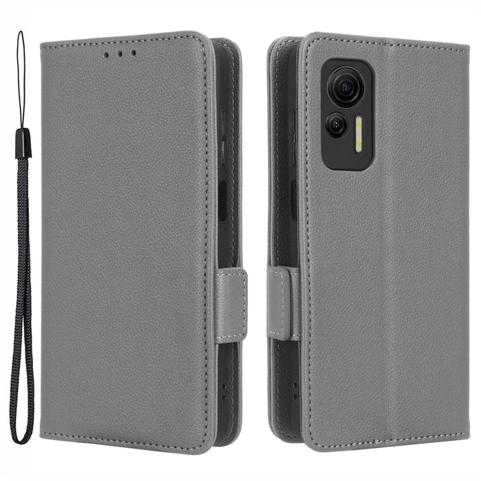 For Ulefone Note 14 Litchi Texture Anti-drop PU Leather Phone Case Dual Magnetic Clasp Anti-scratch Phone Cover Wallet Stand - Grey - 1