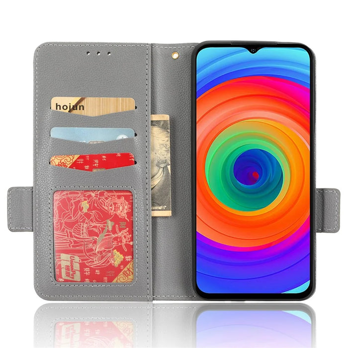 For Ulefone Note 14 Litchi Texture Anti-drop PU Leather Phone Case Dual Magnetic Clasp Anti-scratch Phone Cover Wallet Stand - Grey - 2