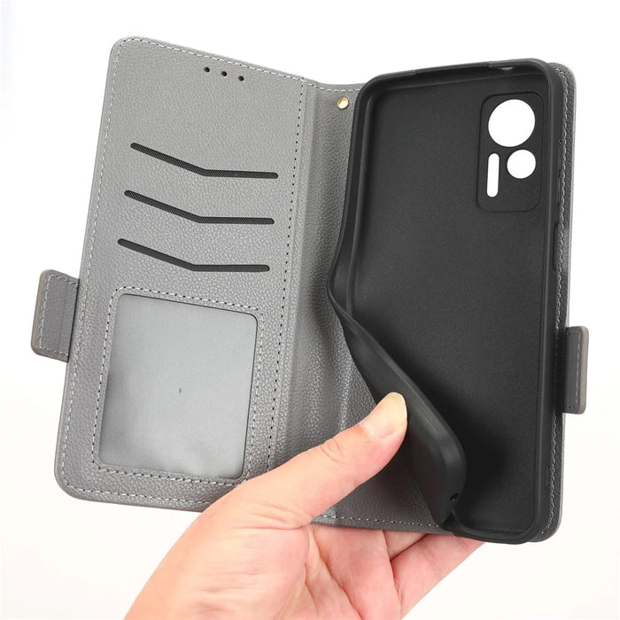 For Ulefone Note 14 Litchi Texture Anti-drop PU Leather Phone Case Dual Magnetic Clasp Anti-scratch Phone Cover Wallet Stand - Grey - 4