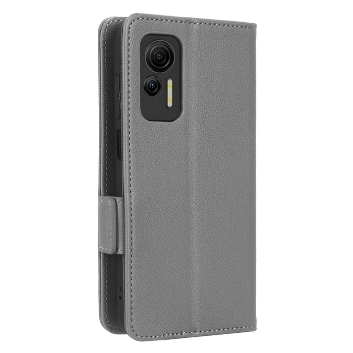 For Ulefone Note 14 Litchi Texture Anti-drop PU Leather Phone Case Dual Magnetic Clasp Anti-scratch Phone Cover Wallet Stand - Grey - 6