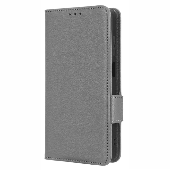For Ulefone Note 14 Litchi Texture Anti-drop PU Leather Phone Case Dual Magnetic Clasp Anti-scratch Phone Cover Wallet Stand - Grey - 7