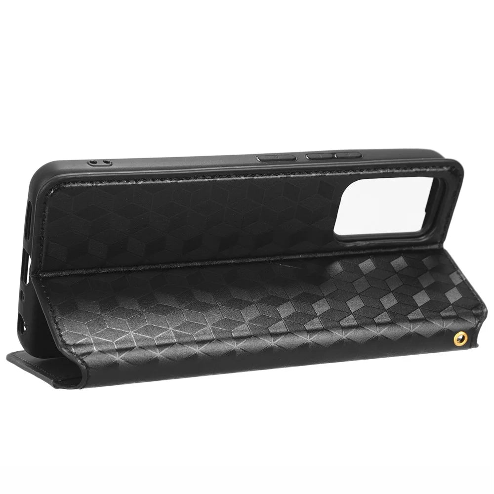 For TCL 405 / 406 / T506D Rhombus Pattern Imprinted PU Leather Protective Flip Phone Wallet Cover Stand Magnetic Auto-absorbed Anti-scratch Phone Case - Black - 3