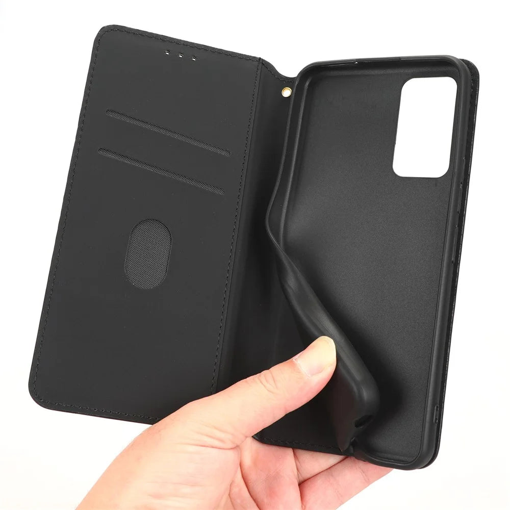 For TCL 405 / 406 / T506D Rhombus Pattern Imprinted PU Leather Protective Flip Phone Wallet Cover Stand Magnetic Auto-absorbed Anti-scratch Phone Case - Black - 5
