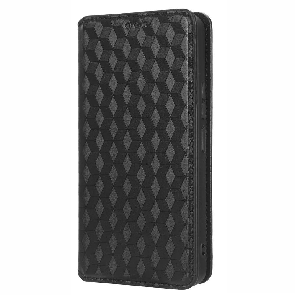 For TCL 405 / 406 / T506D Rhombus Pattern Imprinted PU Leather Protective Flip Phone Wallet Cover Stand Magnetic Auto-absorbed Anti-scratch Phone Case - Black - 7