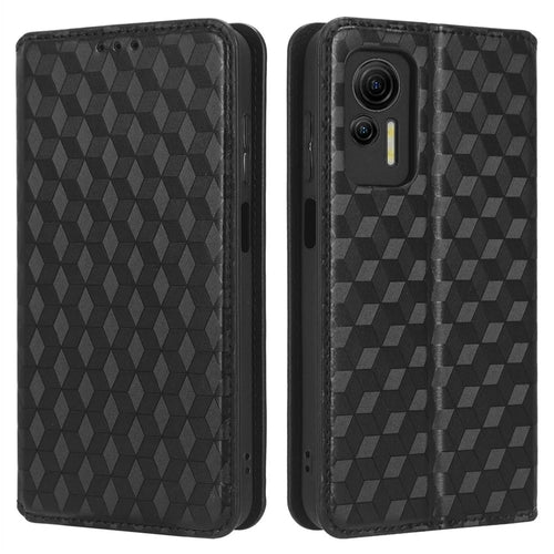 For Ulefone Note 14 Rhombus Pattern Imprinted Drop-proof Phone Case Magnetic Auto Closing PU Leather Wallet Stand Anti-scratch Phone Cover - Black - 1