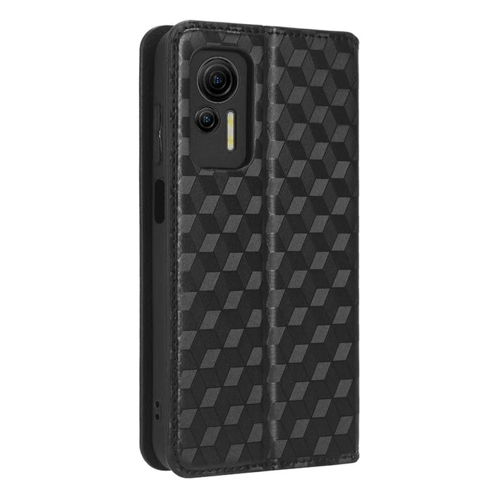 For Ulefone Note 14 Rhombus Pattern Imprinted Drop-proof Phone Case Magnetic Auto Closing PU Leather Wallet Stand Anti-scratch Phone Cover - Black - 6