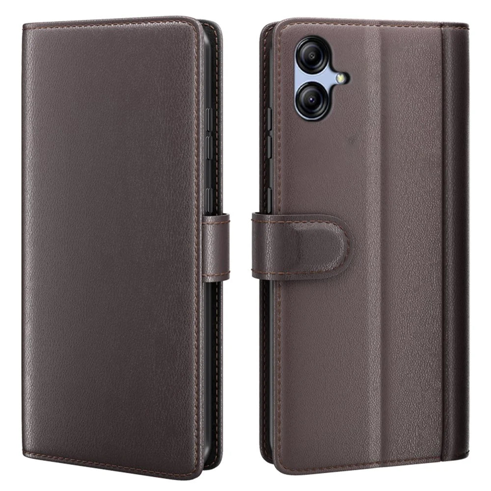For Samsung Galaxy A04e 4G / F04 4G / M04 4G Case Genuine Split Leather Phone Cover with Wallet Stand - Brown - 1