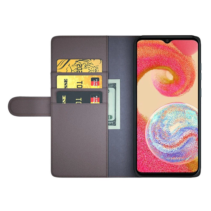 For Samsung Galaxy A04e 4G / F04 4G / M04 4G Case Genuine Split Leather Phone Cover with Wallet Stand - Brown - 2