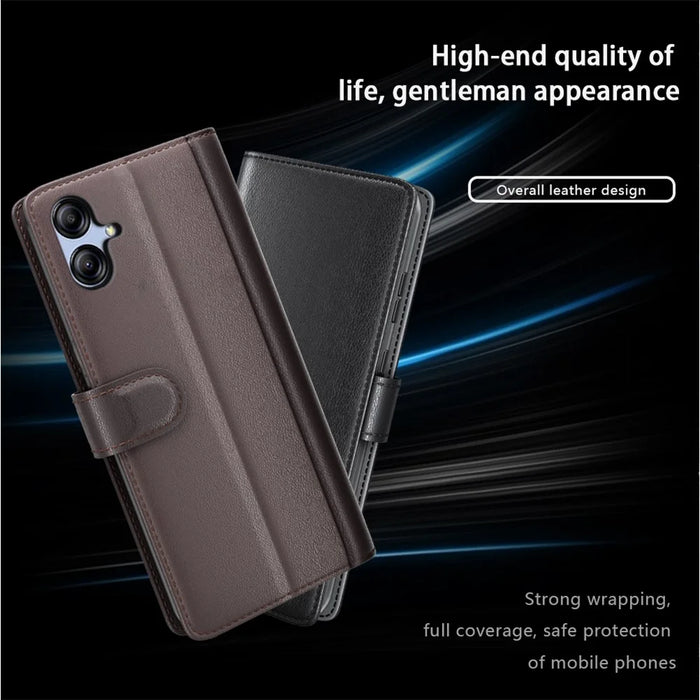 For Samsung Galaxy A04e 4G / F04 4G / M04 4G Case Genuine Split Leather Phone Cover with Wallet Stand - Brown - 4