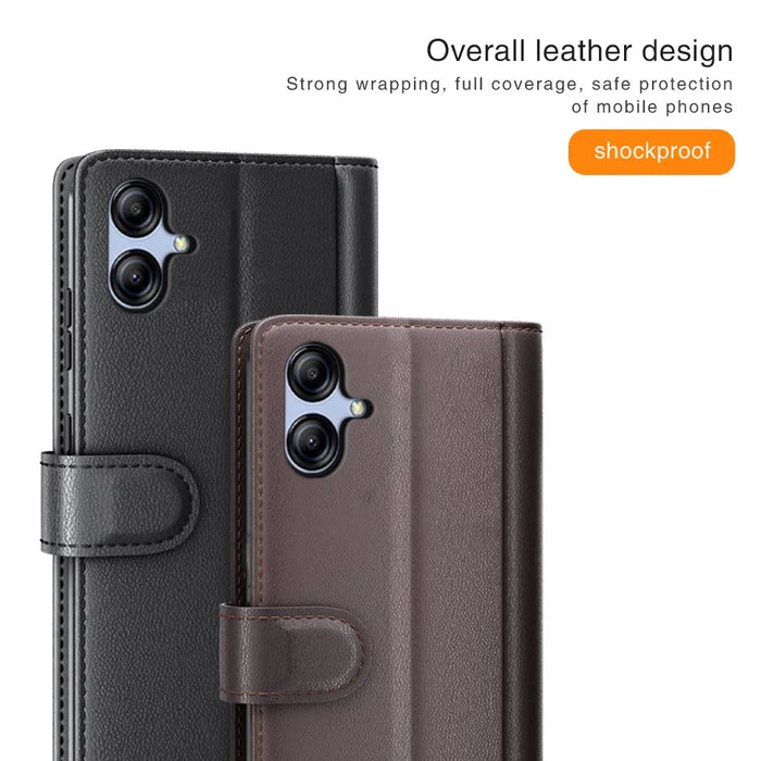 For Samsung Galaxy A04e 4G / F04 4G / M04 4G Case Genuine Split Leather Phone Cover with Wallet Stand - Brown - 5
