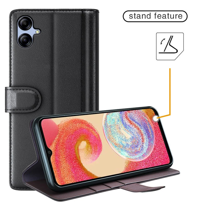 For Samsung Galaxy A04e 4G / F04 4G / M04 4G Case Genuine Split Leather Phone Cover with Wallet Stand - Brown - 6