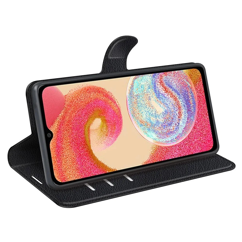 Phone Stand Wallet Cover for Samsung Galaxy A04e 4G / F04 4G / M04 4G , Litchi Texture PU Leather Anti-scratch Phone Flip Case - Black - 3