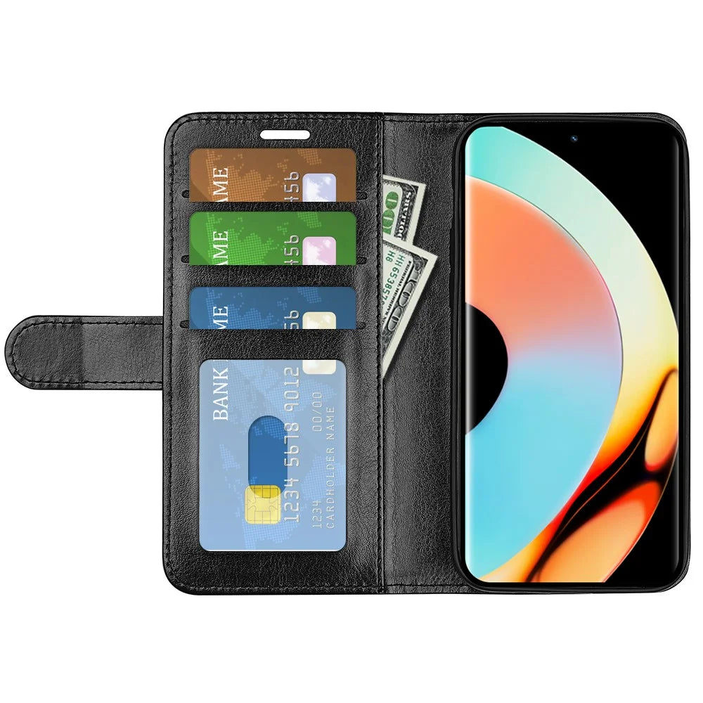 For Realme 10 Pro+ 5G Anti-Fingerprint PU Leather Coated TPU Phone Wallet Cover Crazy Horse Texture Flip Stand Case - Black - 2