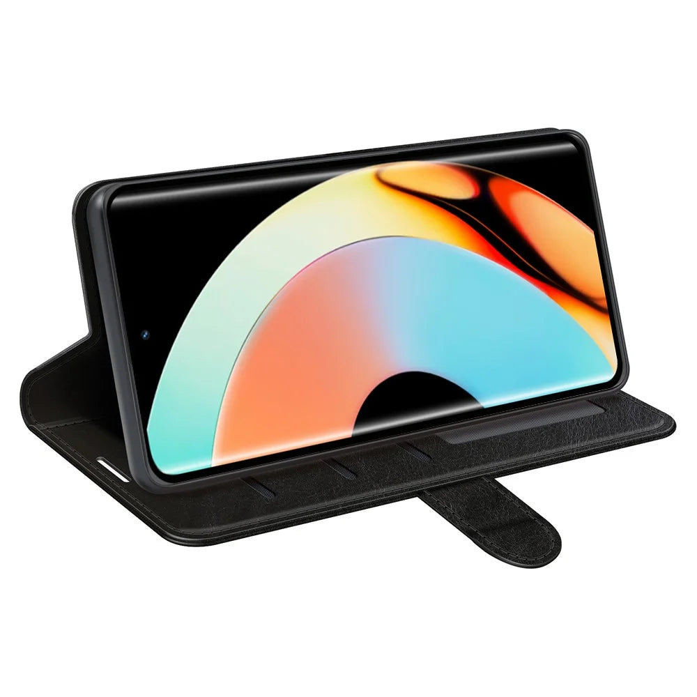 For Realme 10 Pro+ 5G Anti-Fingerprint PU Leather Coated TPU Phone Wallet Cover Crazy Horse Texture Flip Stand Case - Black - 3