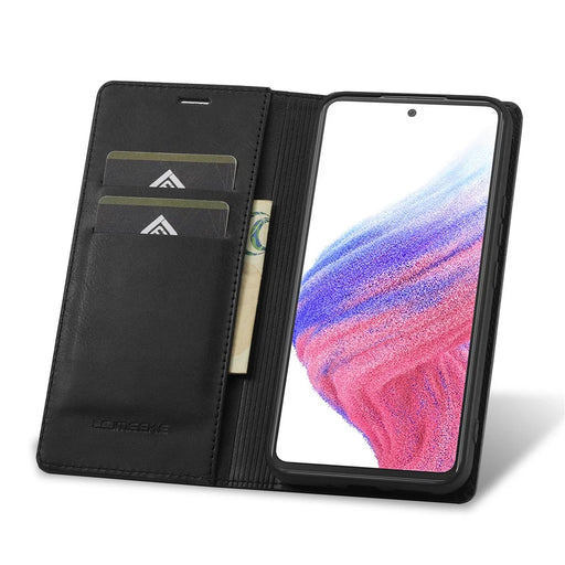 LC.IMEEKE For Samsung Galaxy A54 5G Anti-scratch PU Leather Flip Phone Wallet Case RFID Blocking Stand Magnetic Absorption Drop-proof Phone Cover - Black - 2