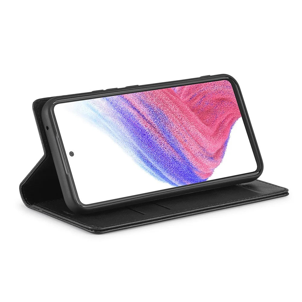 LC.IMEEKE For Samsung Galaxy A54 5G Anti-scratch PU Leather Flip Phone Wallet Case RFID Blocking Stand Magnetic Absorption Drop-proof Phone Cover - Black - 3