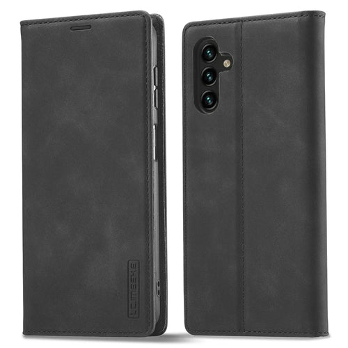 LC.IMEEKE For Samsung Galaxy A34 5G Protective Cell Phone Cover PU Leather Flip Folio Wallet Stand Magnetic Absorption Phone Case - Black - 1