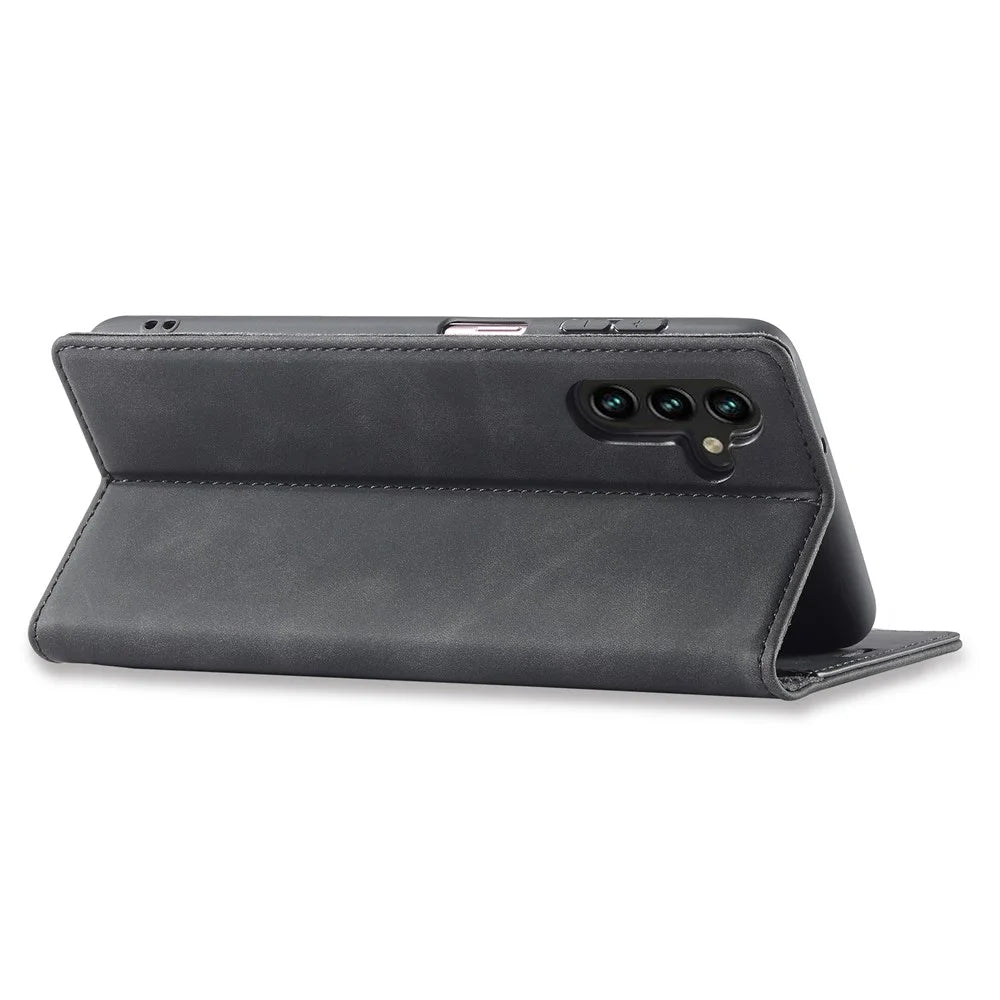 LC.IMEEKE For Samsung Galaxy A34 5G Protective Cell Phone Cover PU Leather Flip Folio Wallet Stand Magnetic Absorption Phone Case - Black - 3