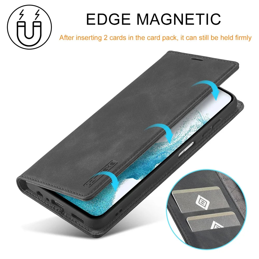 LC.IMEEKE For Samsung Galaxy A34 5G Protective Cell Phone Cover PU Leather Flip Folio Wallet Stand Magnetic Absorption Phone Case - Black - 7