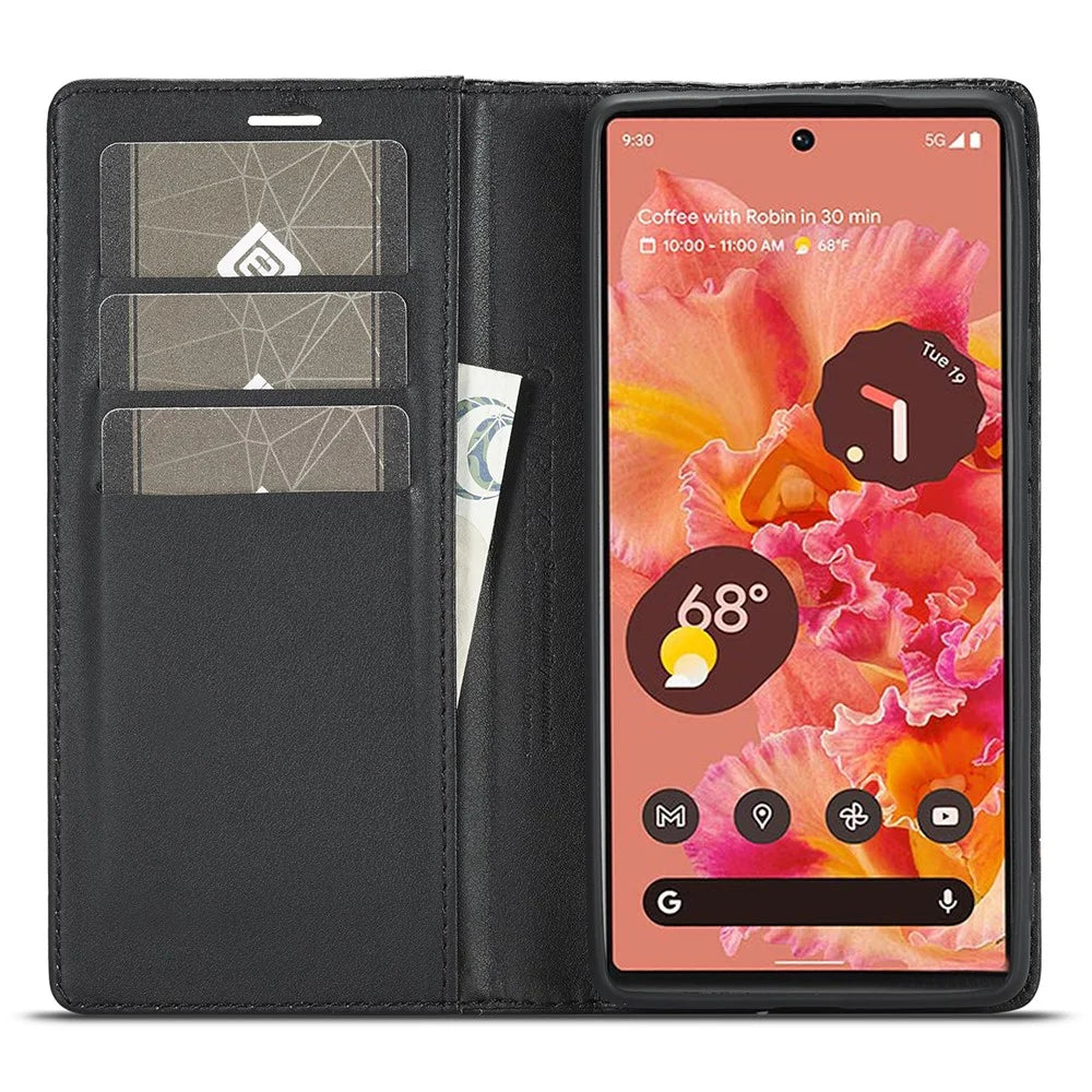 LC.IMEEKE for Google Pixel 6a Carbon Fiber Texture Phone Wallet Case PU Leather Stand Full Protection Flip Phone Cover - Vertical Stripe - 2