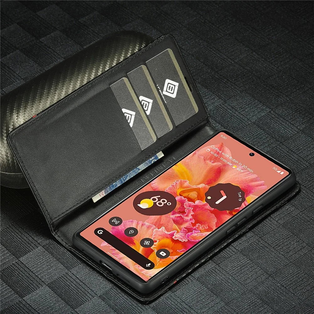 LC.IMEEKE for Google Pixel 6a Carbon Fiber Texture Phone Wallet Case PU Leather Stand Full Protection Flip Phone Cover - Vertical Stripe - 5