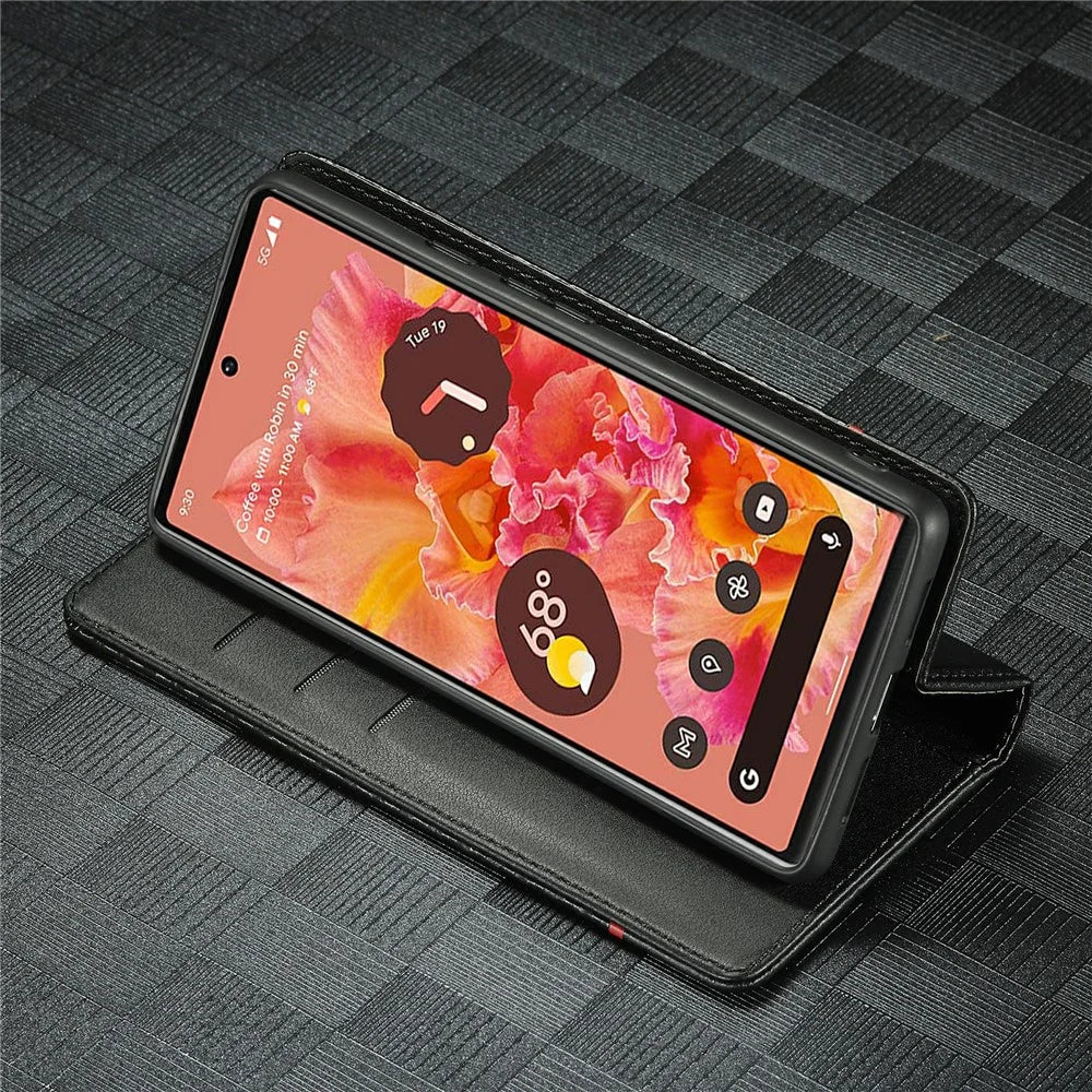 LC.IMEEKE for Google Pixel 6a Carbon Fiber Texture Phone Wallet Case PU Leather Stand Full Protection Flip Phone Cover - Vertical Stripe - 6