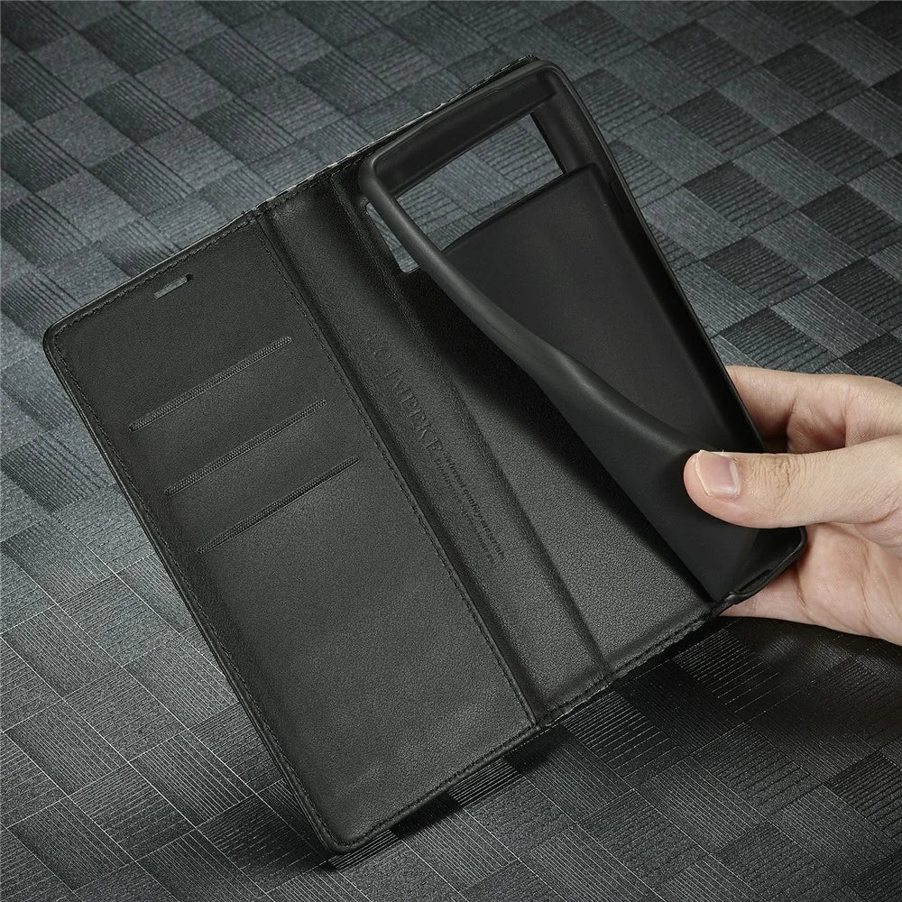 LC.IMEEKE for Google Pixel 6a Carbon Fiber Texture Phone Wallet Case PU Leather Stand Full Protection Flip Phone Cover - Vertical Stripe - 7