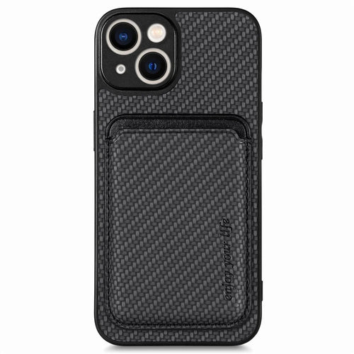 For iPhone 14 Detachable 2-in-1 Magnetic Card Holder Phone Case Carbon Fiber Texture PU Leather + TPU + PC Anti-drop Protective Cover - Black - 1