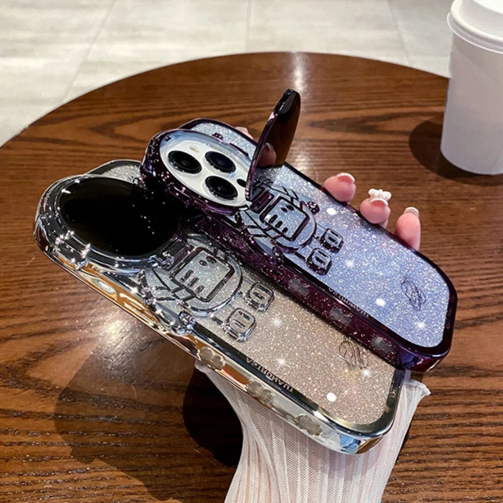 Spaceman Glitter Phone Case for iPhone 14 Pro Max Shockproof Case Anti-Fall Electroplating TPU Phone Shell with Lens Cover Kickstand - Purple - 4