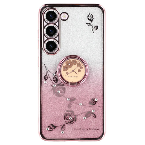 KADEM For Samsung Galaxy S22+ 5G TPU Case with Kickstand Glitter Flower Pattern Rhinestone Decor - Rose Gold - 1