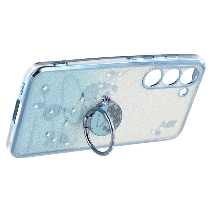 KADEM For Samsung Galaxy S23 TPU Case with Kickstand Flower Pattern Rhinestone Decor - Blue - 4