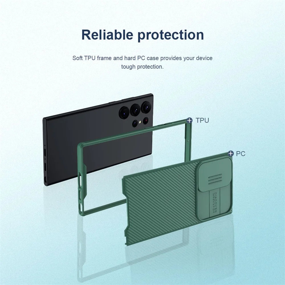 NILLKIN CamShield Pro Series for Samsung Galaxy S23 Ultra Anti-drop PC + TPU Cover Phone Case with Slide Camera Protector - Black - 6