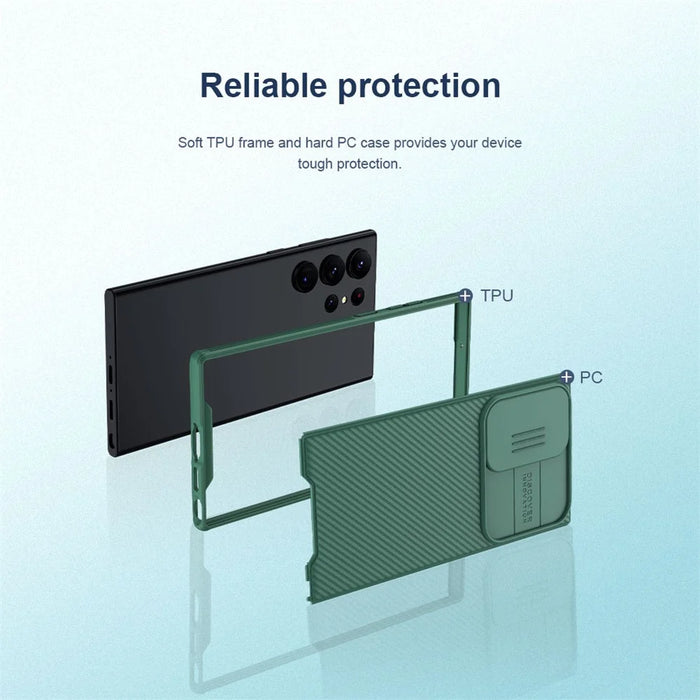 NILLKIN CamShield Pro Series for Samsung Galaxy S23 Ultra Anti-drop PC + TPU Cover Phone Case with Slide Camera Protector - Black - 6